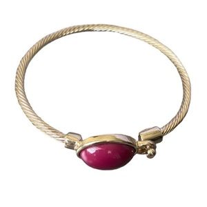 Gold Tone Twist Maroon Stone Bangle Bracelet